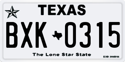 TX license plate BXK0315