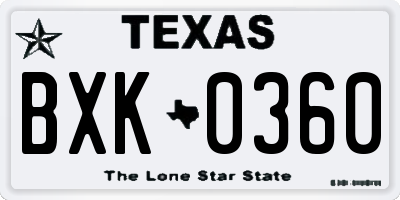 TX license plate BXK0360