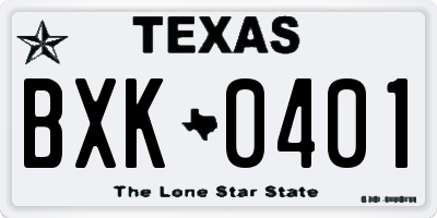 TX license plate BXK0401
