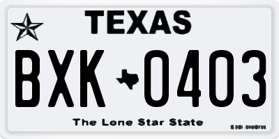 TX license plate BXK0403