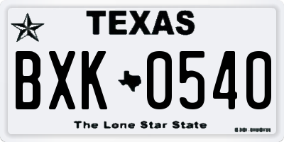 TX license plate BXK0540