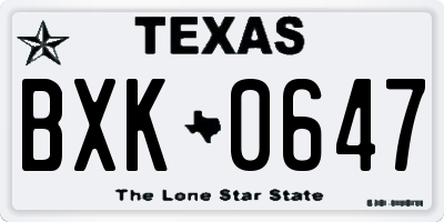 TX license plate BXK0647