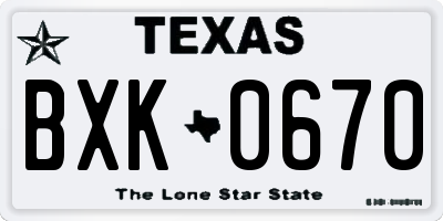 TX license plate BXK0670