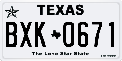 TX license plate BXK0671