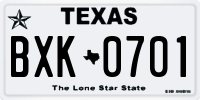 TX license plate BXK0701