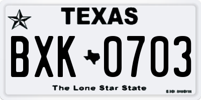 TX license plate BXK0703