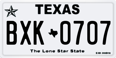 TX license plate BXK0707