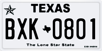TX license plate BXK0801