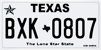 TX license plate BXK0807