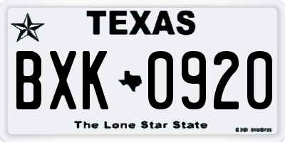 TX license plate BXK0920