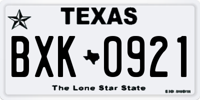 TX license plate BXK0921