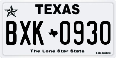TX license plate BXK0930