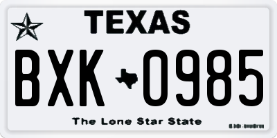 TX license plate BXK0985