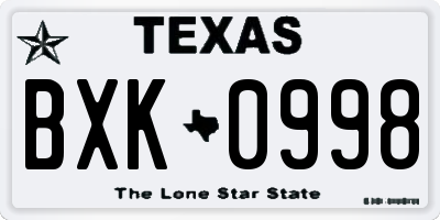 TX license plate BXK0998