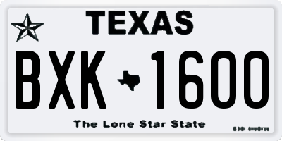 TX license plate BXK1600