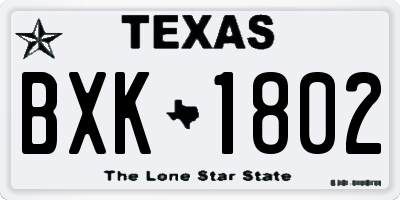 TX license plate BXK1802