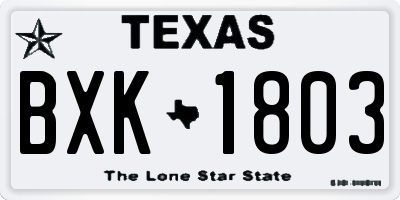 TX license plate BXK1803