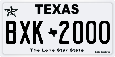 TX license plate BXK2000