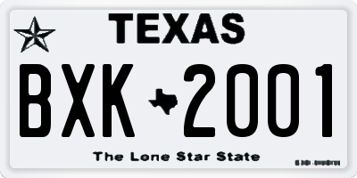 TX license plate BXK2001
