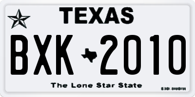 TX license plate BXK2010