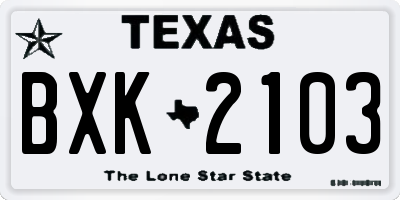 TX license plate BXK2103