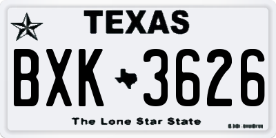 TX license plate BXK3626