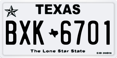 TX license plate BXK6701