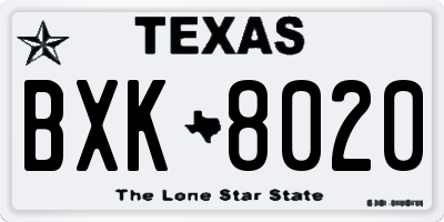 TX license plate BXK8020