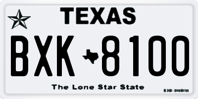 TX license plate BXK8100