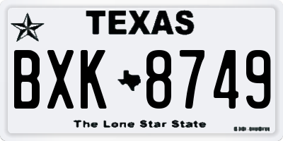 TX license plate BXK8749