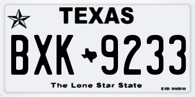 TX license plate BXK9233