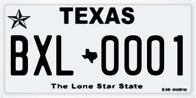 TX license plate BXL0001