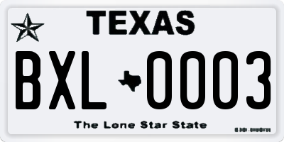 TX license plate BXL0003