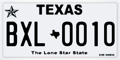 TX license plate BXL0010
