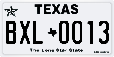 TX license plate BXL0013