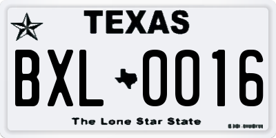 TX license plate BXL0016