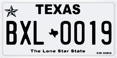 TX license plate BXL0019