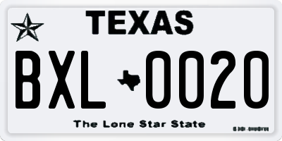 TX license plate BXL0020