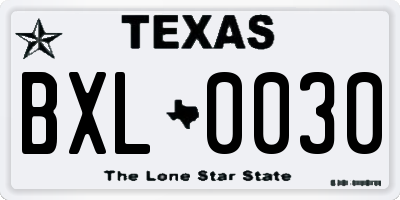 TX license plate BXL0030
