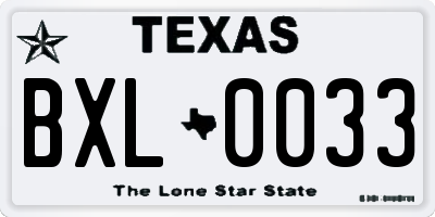 TX license plate BXL0033