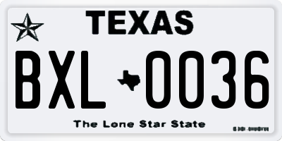 TX license plate BXL0036