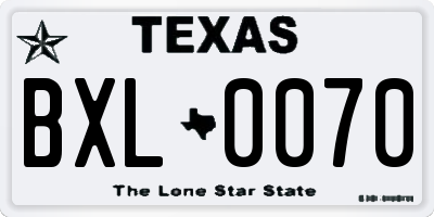 TX license plate BXL0070
