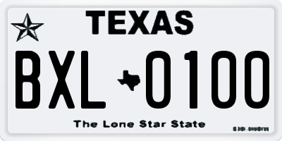 TX license plate BXL0100