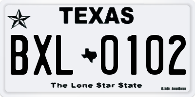 TX license plate BXL0102