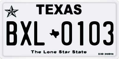 TX license plate BXL0103