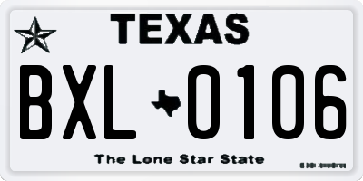 TX license plate BXL0106