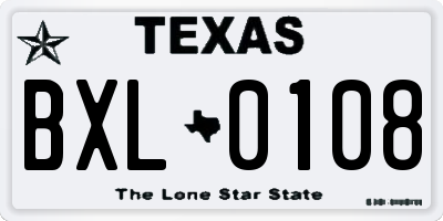 TX license plate BXL0108