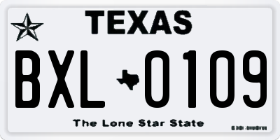 TX license plate BXL0109