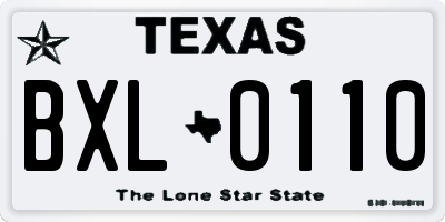 TX license plate BXL0110