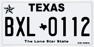 TX license plate BXL0112